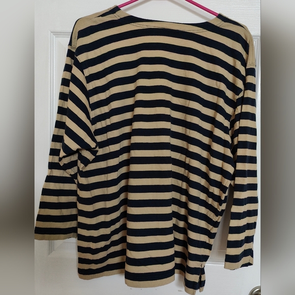 Liz Claiborne Tan & Black Striped Shirt - Picture 2 of 3